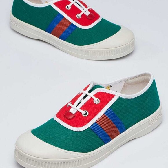 Gucci Green/Red Canvas/Rubber Low Top Sneakers Size 4.5/35 - Picture 1 of 5